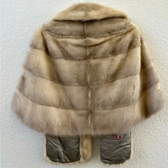 Vintage Famous-Barr Mink Fur Stole Shawl Capelet Coat Jacket Beige Honey Brown - Picture 2 of 12